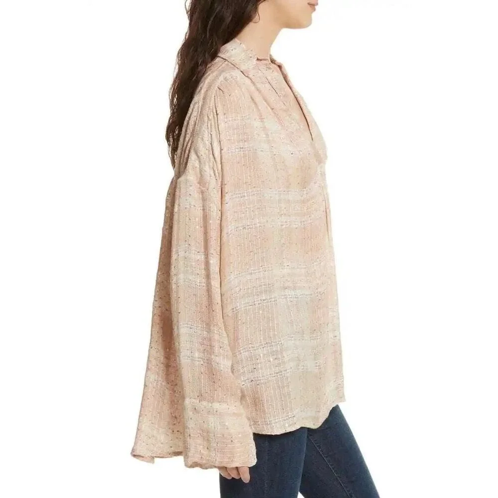 Free People Women's Beige Fearless Love Bell Sleeve Shirt Size Small NEW
